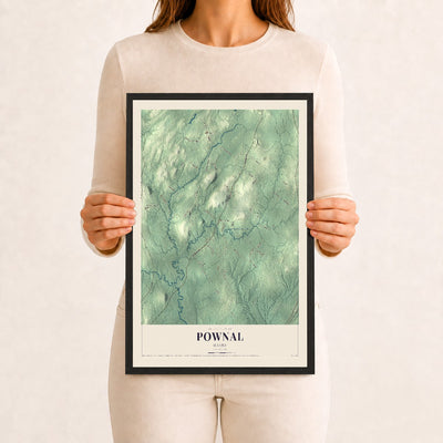 Pownal, Maine map print - 12 x 18 black Ayous wood frame