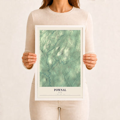 Pownal, Maine map print - 12 x 18 white Ayous wood frame