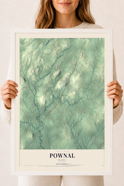 Pownal, Maine map print - 18 x 24 white Ayous wood frame