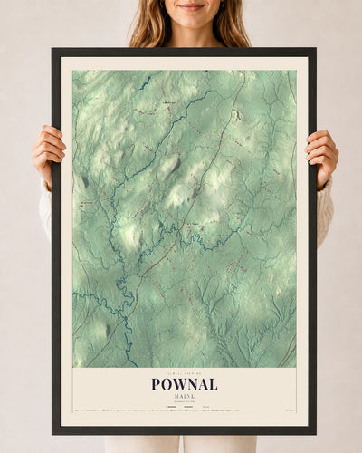 Pownal, Maine map print - 24 x 36 black Ayous wood frame