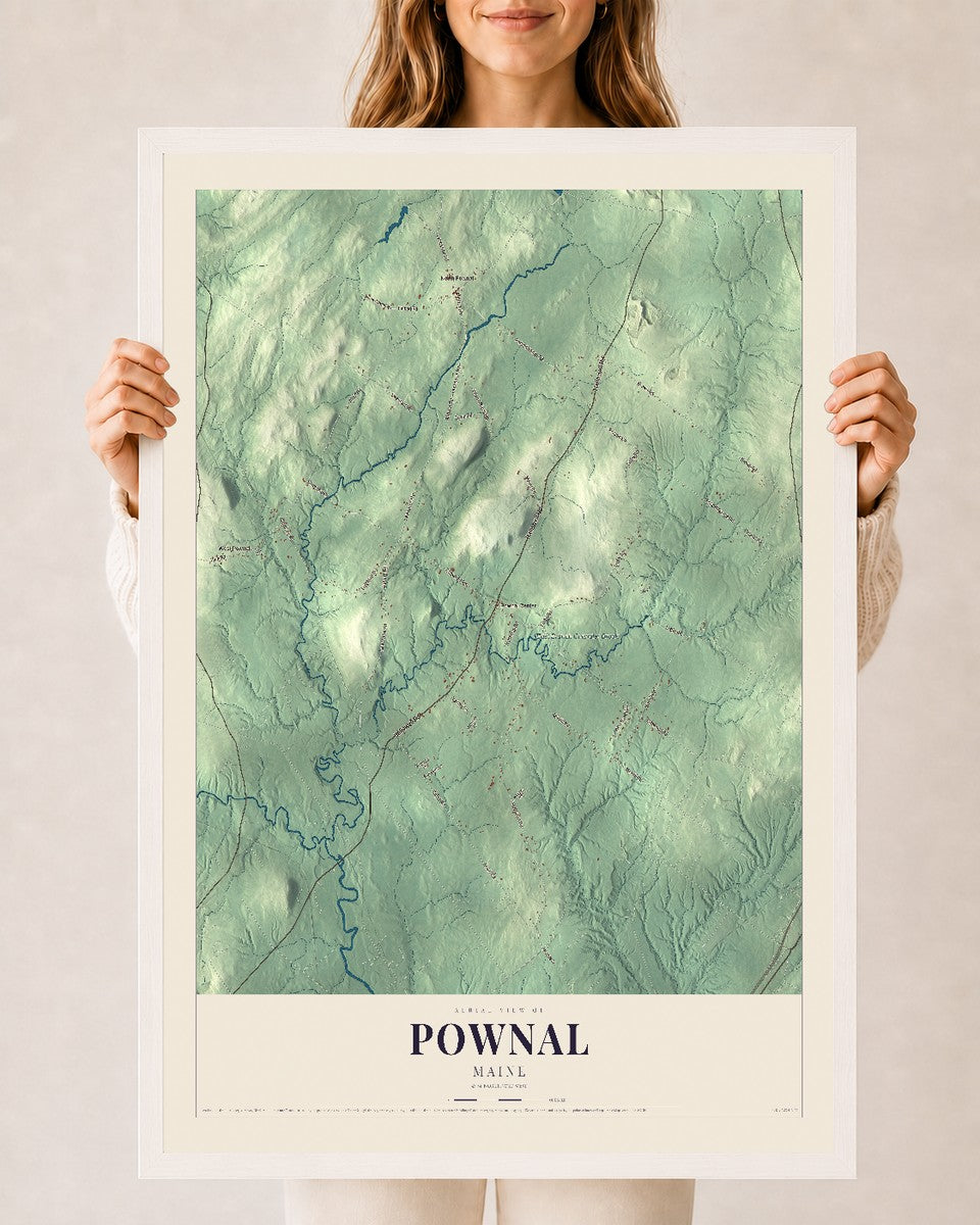 Pownal, Maine map print - 24 x 36 white Ayous wood frame