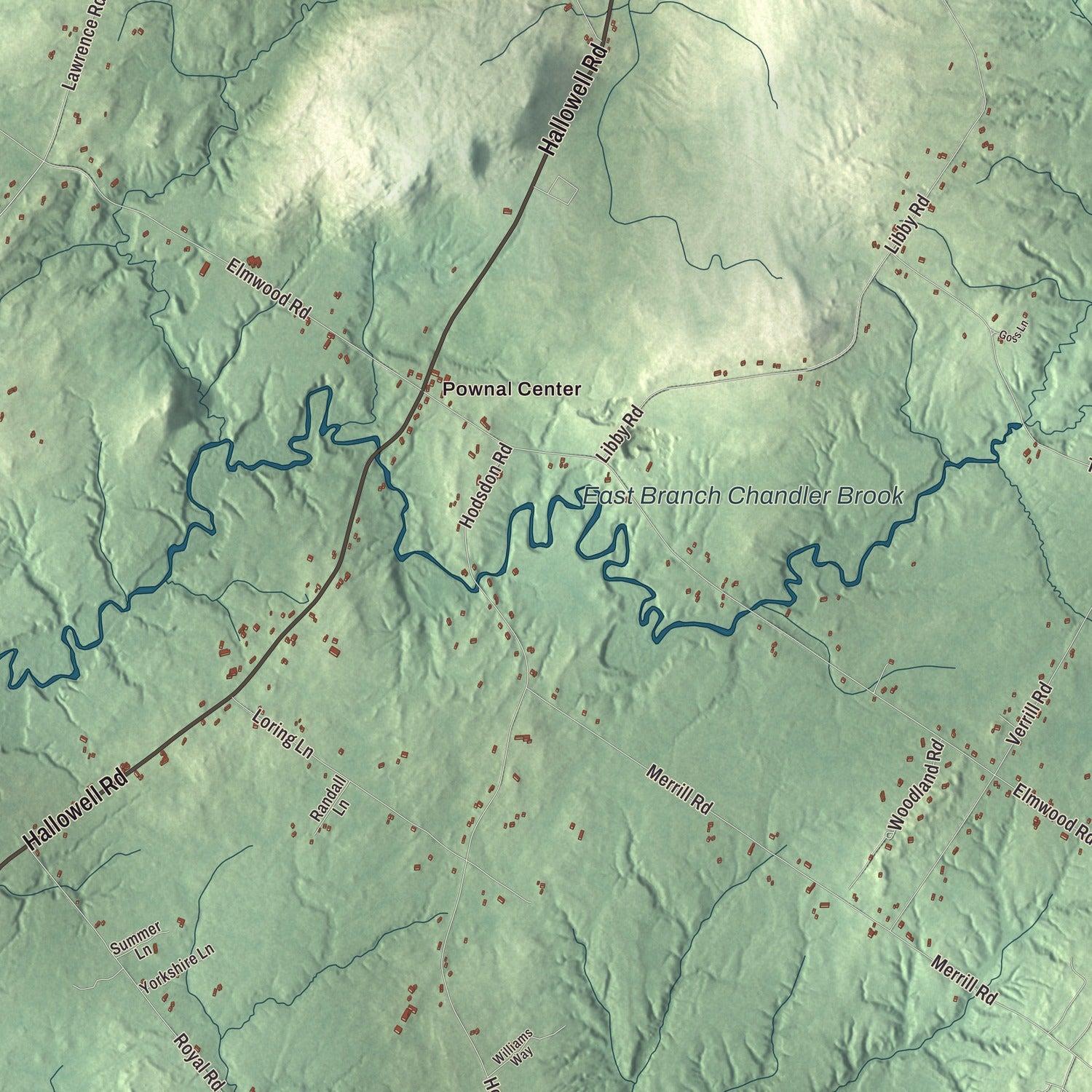 Terrain and local geography detail from the Pownal, Maine map