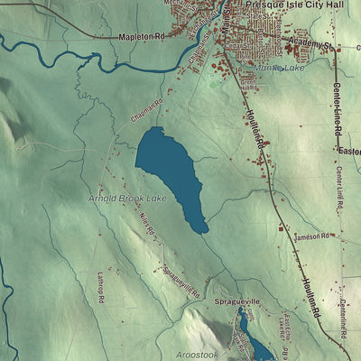 Terrain and local geography detail from the Presque Isle, Maine map