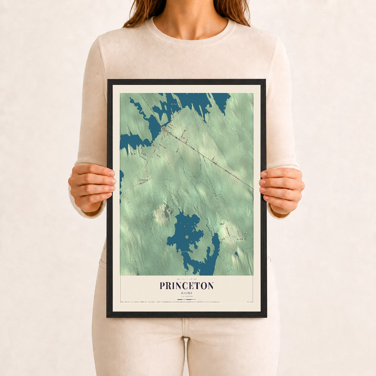 Princeton, Maine map print - 12 x 18 black Ayous wood frame
