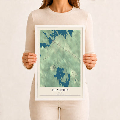 Princeton, Maine map print - 12 x 18 white Ayous wood frame