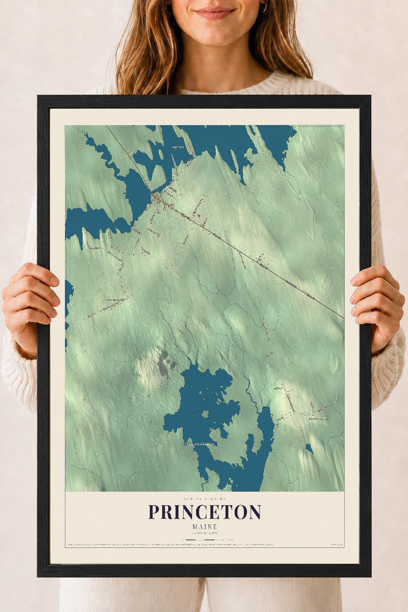 Princeton, Maine map print - 18 x 24 black Ayous wood frame