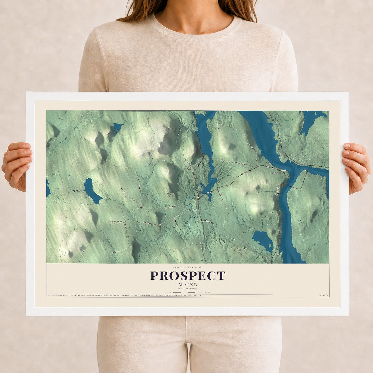 Prospect, Maine map print - 12 x 18 white Ayous wood frame