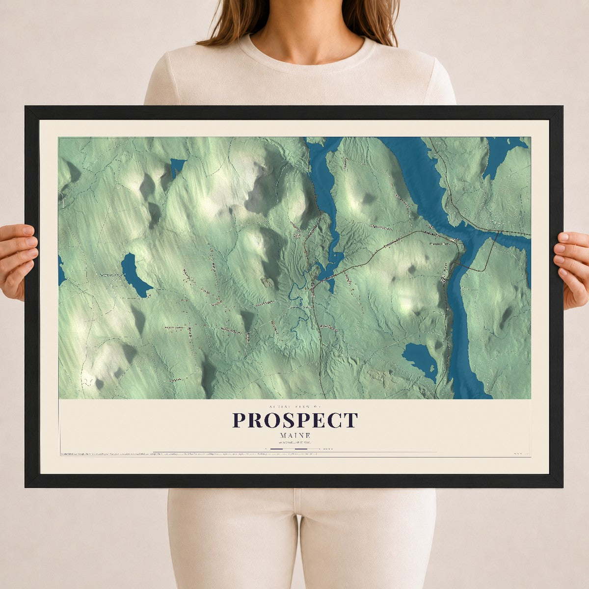 Prospect, Maine map print - 18 x 24 black Ayous wood frame