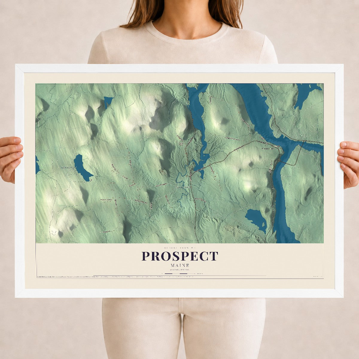 Prospect, Maine map print - 18 x 24 white Ayous wood frame