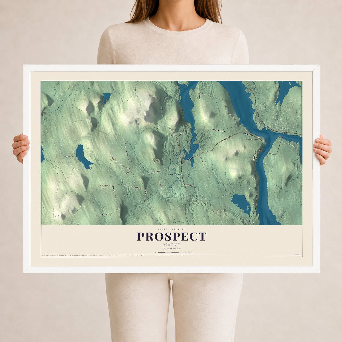 Prospect, Maine map print - 24 x 36 white Ayous wood frame
