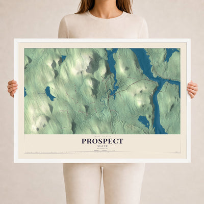 Prospect, Maine map print - 24 x 36 white Ayous wood frame