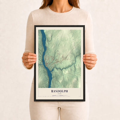 Randolph, Maine map print - 12 x 18 black Ayous wood frame