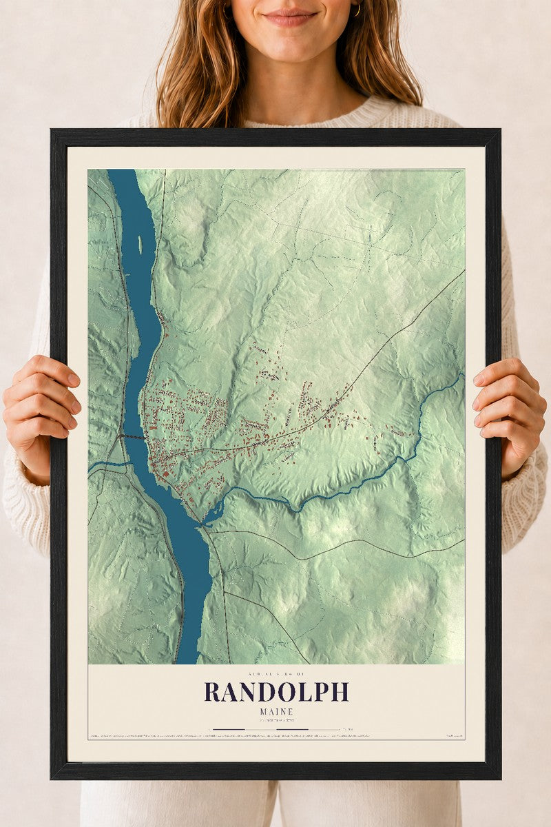 Randolph, Maine map print - 18 x 24 black Ayous wood frame