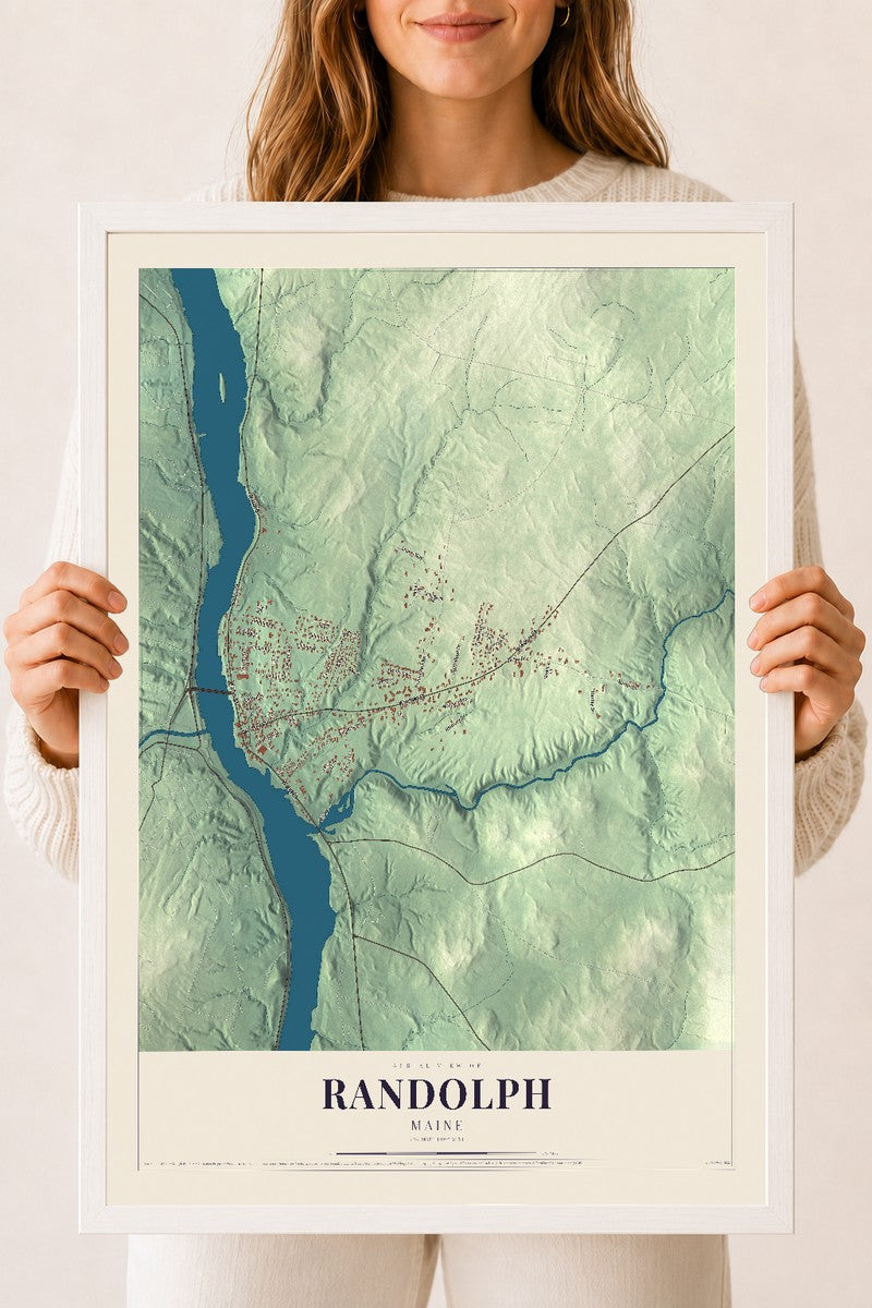Randolph, Maine map print - 18 x 24 white Ayous wood frame