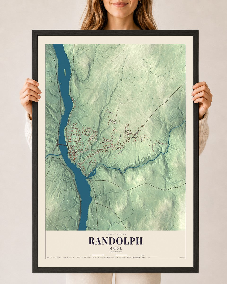 Randolph, Maine map print - 24 x 36 black Ayous wood frame