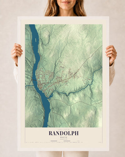 Randolph, Maine map print - 24 x 36 white Ayous wood frame