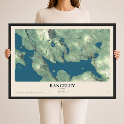 Rangeley, Maine map print - 24 x 36 black Ayous wood frame