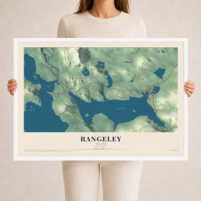 Rangeley, Maine map print - 24 x 36 white Ayous wood frame