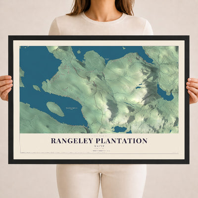 Rangeley Plantation, Maine map print - 18 x 24 black Ayous wood frame