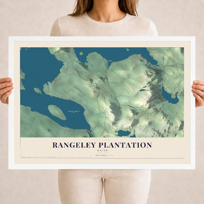 Rangeley Plantation, Maine map print - 18 x 24 white Ayous wood frame
