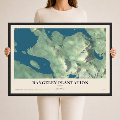 Rangeley Plantation, Maine map print - 24 x 36 black Ayous wood frame