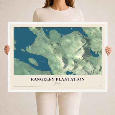 Rangeley Plantation, Maine map print - 24 x 36 white Ayous wood frame