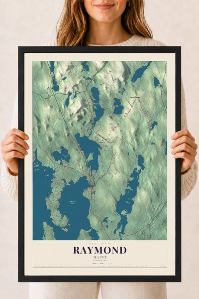 Raymond, Maine map print - 18 x 24 black Ayous wood frame