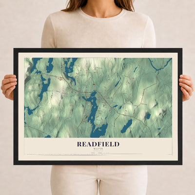 Readfield, Maine map print - 12 x 18 black Ayous wood frame