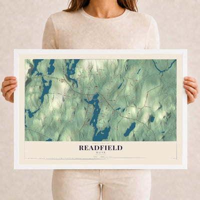 Readfield, Maine map print - 12 x 18 white Ayous wood frame