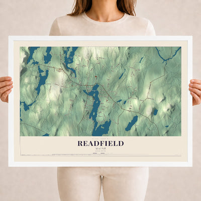 Readfield, Maine map print - 18 x 24 white Ayous wood frame