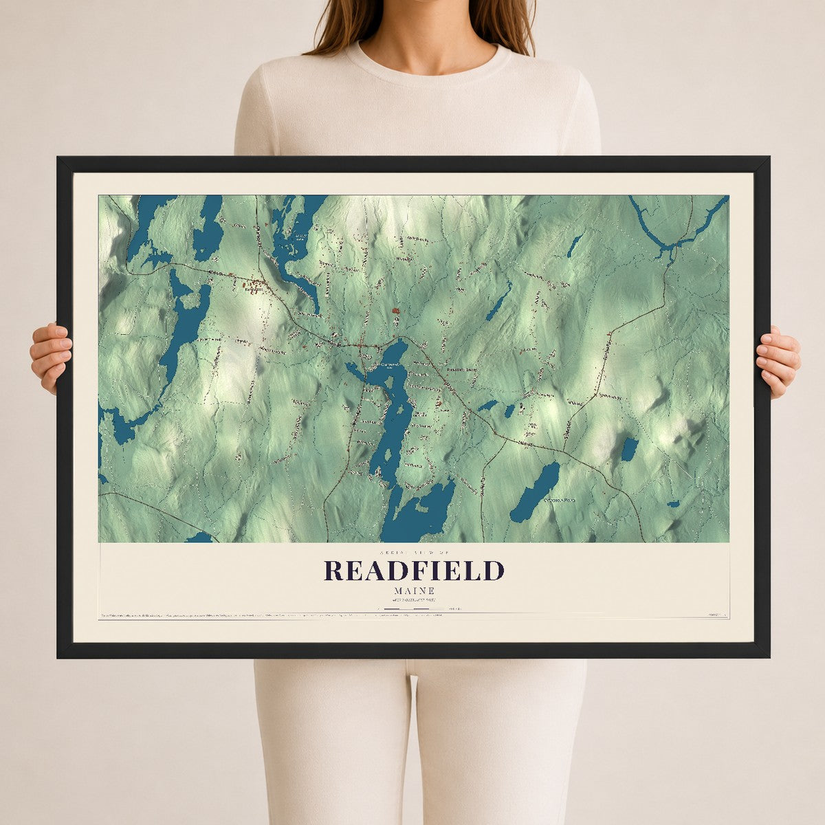 Readfield, Maine map print - 24 x 36 black Ayous wood frame