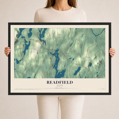 Readfield, Maine map print - 24 x 36 black Ayous wood frame