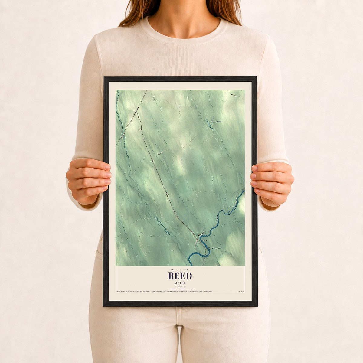 Reed, Maine map print - 12 x 18 black Ayous wood frame