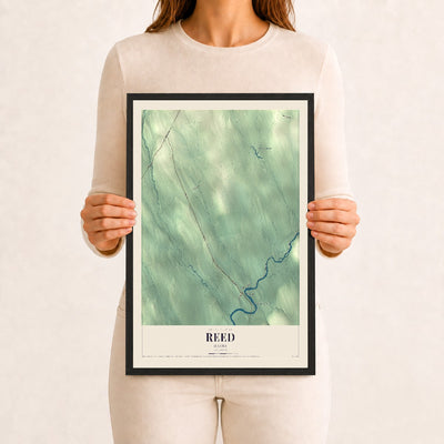 Reed, Maine map print - 12 x 18 black Ayous wood frame