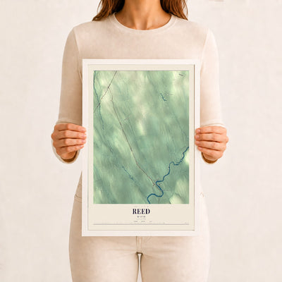 Reed, Maine map print - 12 x 18 white Ayous wood frame