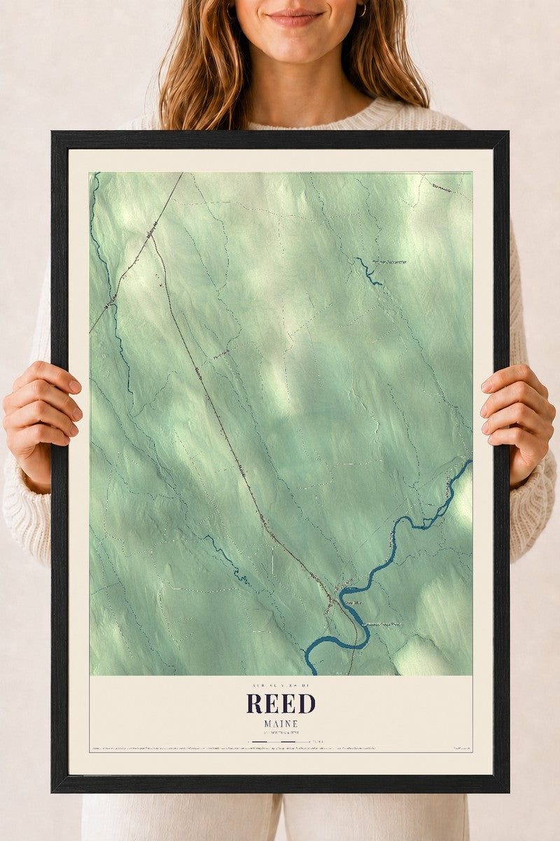 Reed, Maine map print - 18 x 24 black Ayous wood frame