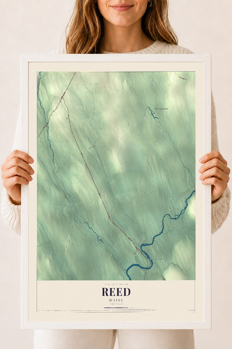 Reed, Maine map print - 18 x 24 white Ayous wood frame