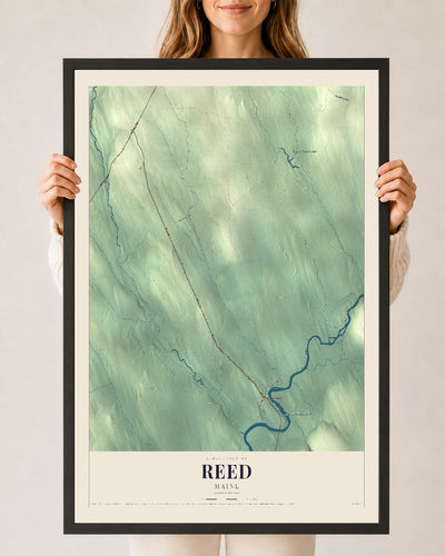 Reed, Maine map print - 24 x 36 black Ayous wood frame