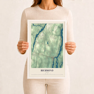 Richmond, Maine map print - 12 x 18 white Ayous wood frame