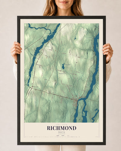 Richmond, Maine map print - 24 x 36 black Ayous wood frame