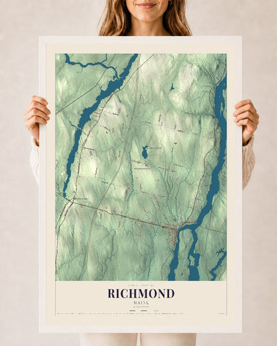 Richmond, Maine map print - 24 x 36 white Ayous wood frame