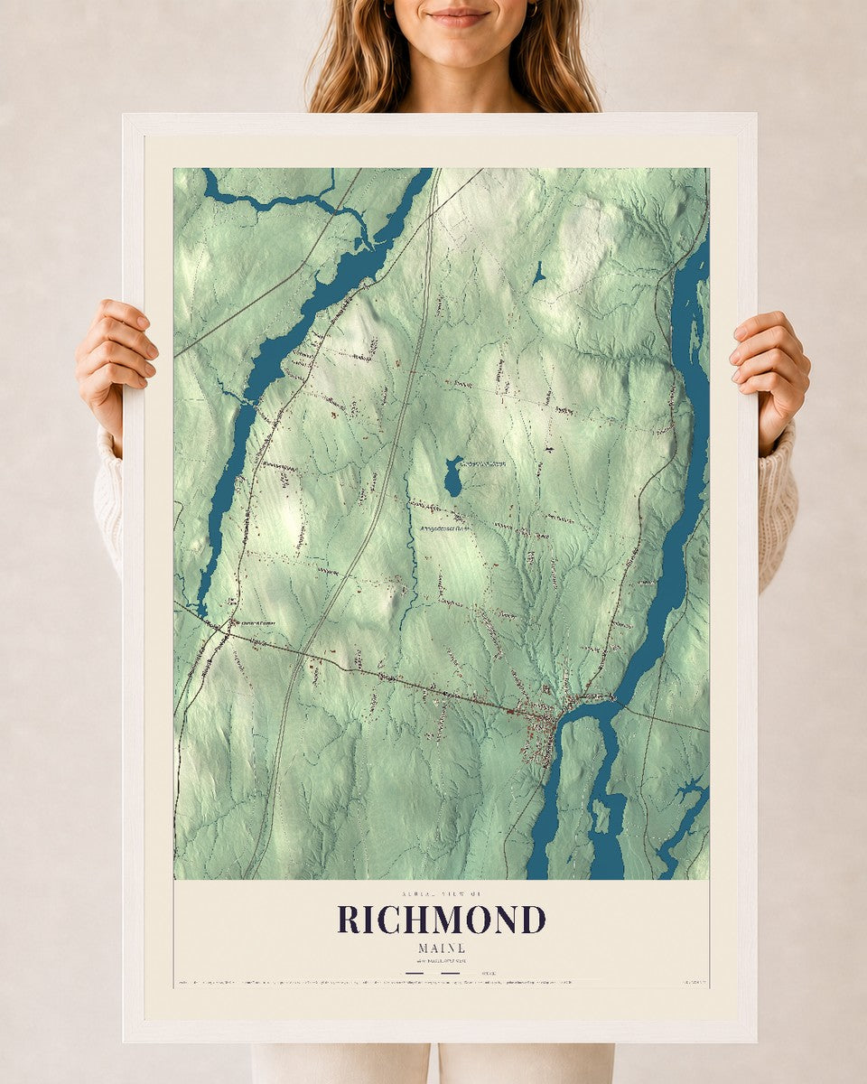 Richmond, Maine map print - 24 x 36 white Ayous wood frame