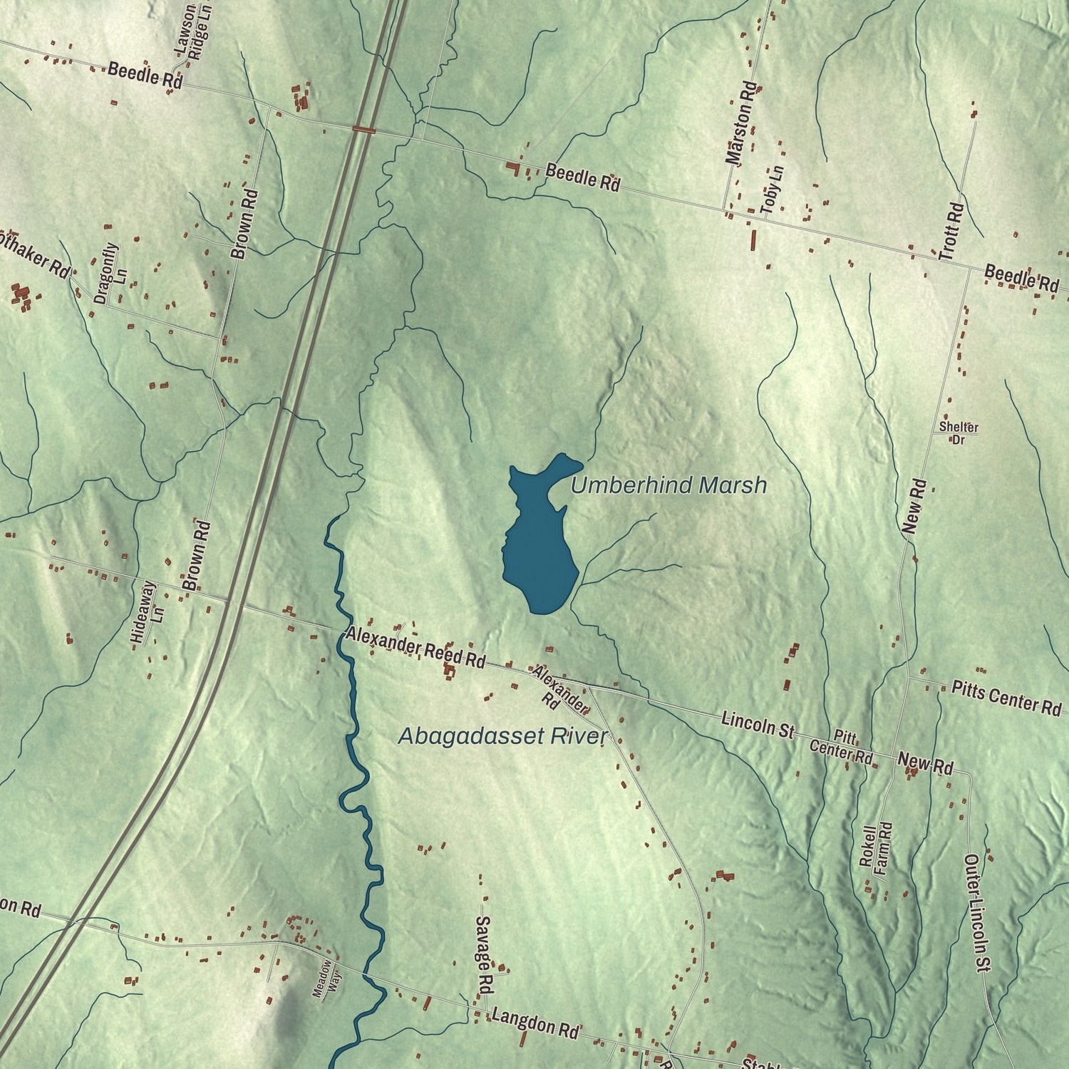 Terrain and local geography detail from the Richmond, Maine map