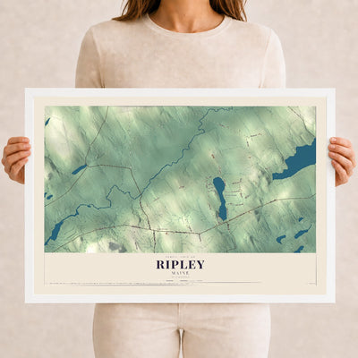Ripley, Maine map print - 12 x 18 white Ayous wood frame