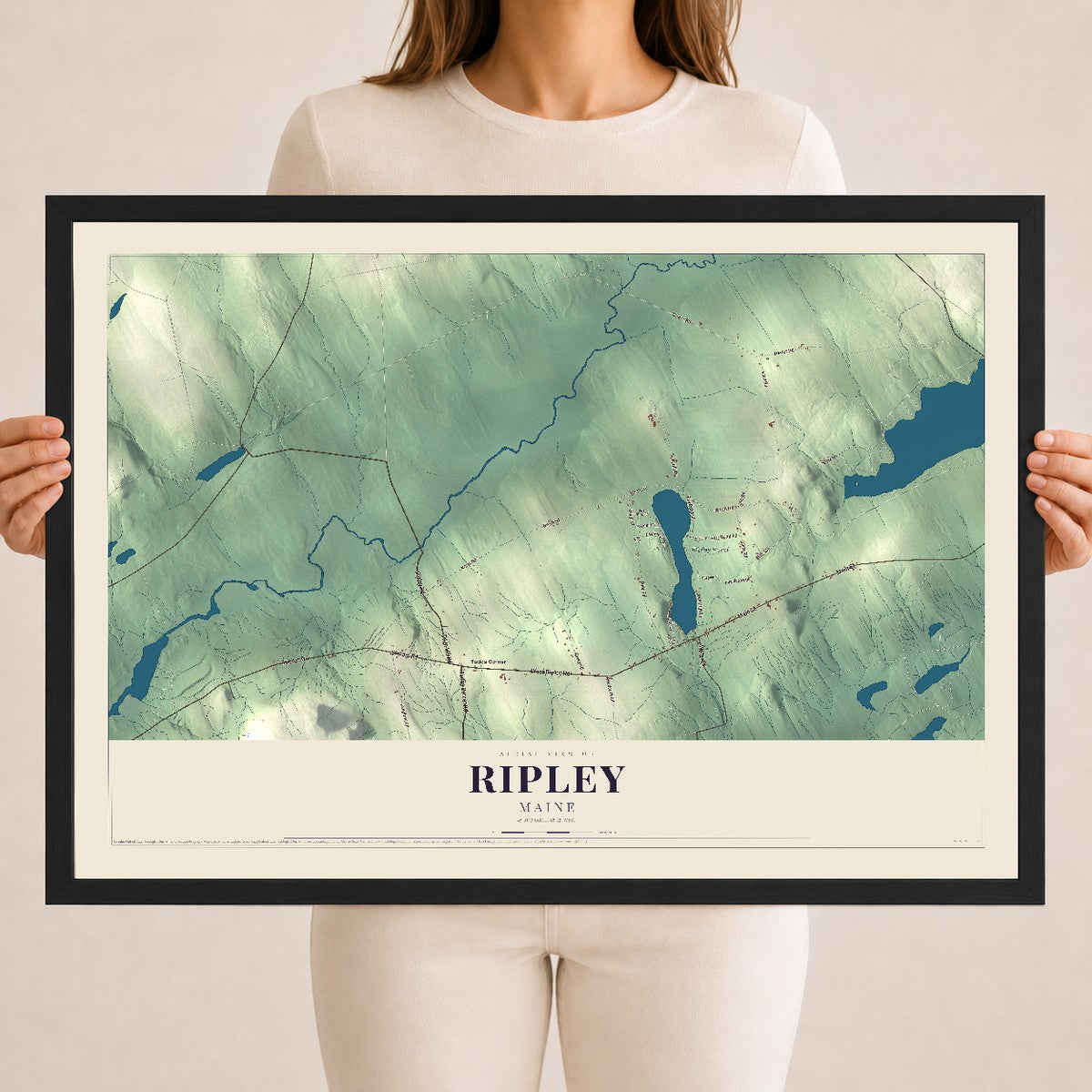 Ripley, Maine map print - 18 x 24 black Ayous wood frame