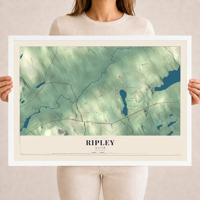 Ripley, Maine map print - 18 x 24 white Ayous wood frame