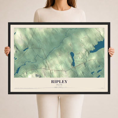 Ripley, Maine map print - 24 x 36 black Ayous wood frame