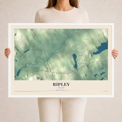 Ripley, Maine map print - 24 x 36 white Ayous wood frame