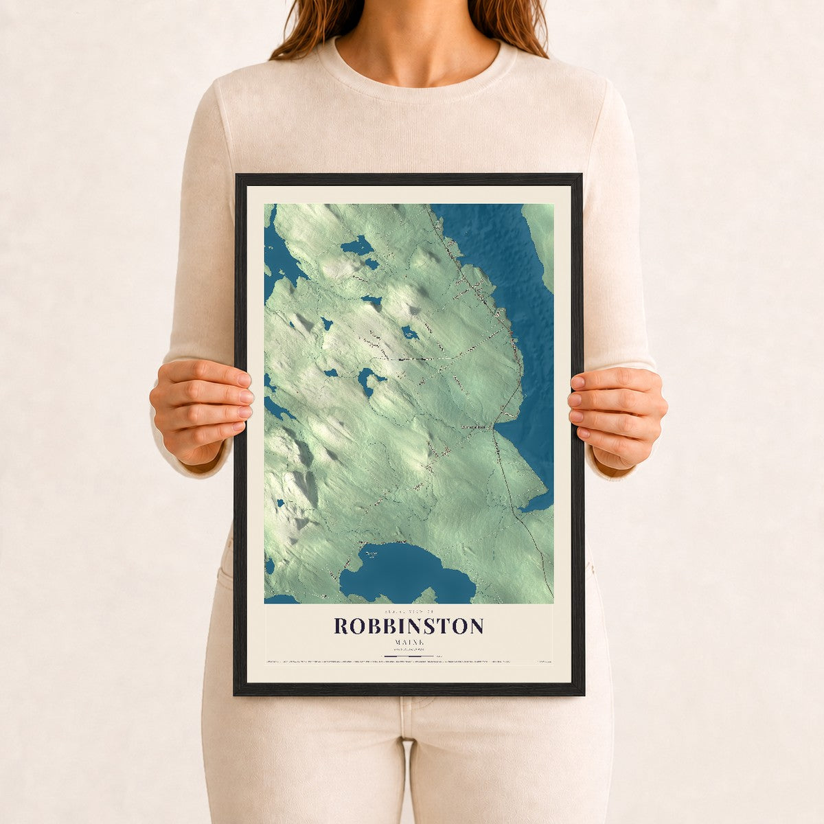 Robbinston, Maine map print - 12 x 18 black Ayous wood frame