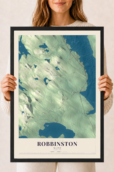 Robbinston, Maine map print - 18 x 24 black Ayous wood frame